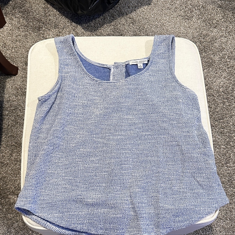 Green Envelope Textured Blue Tank Top